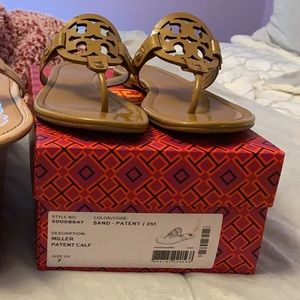 BROWN MILLER SANDAL BROWN PATENT LEATHER SIZE 7